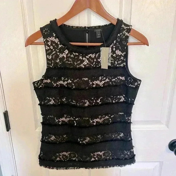 NWT J Crew Fringey Top In Tweed And Lace Black size XS - Picture 1 of 5
